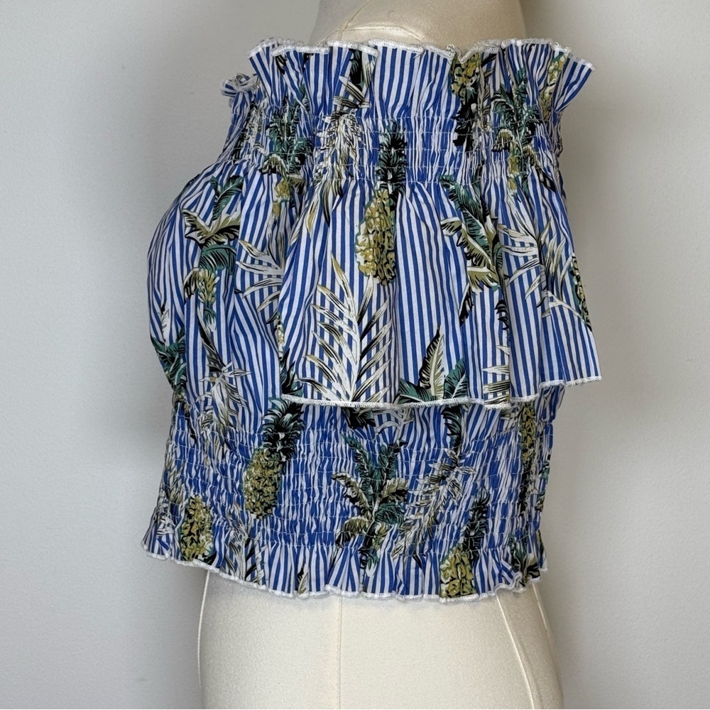 Choosy Off The Shoulder Crop Top Cotton Striped Tropical Print Women’s Size 10 - Picture 5 of 12